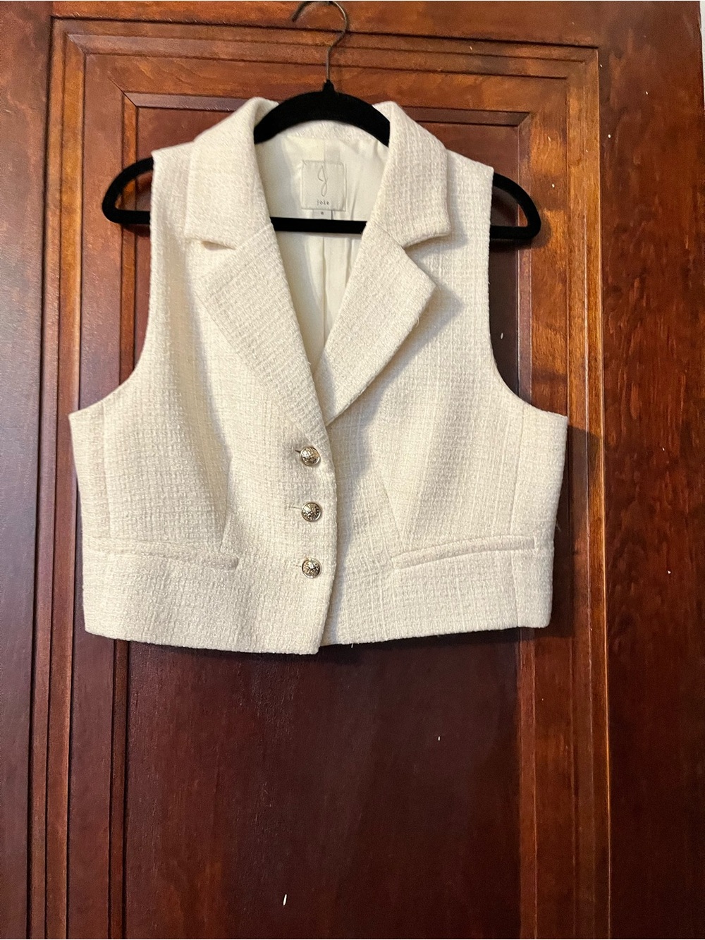 Joie Cream Tweed Sleeveless Vest with Notch Collar